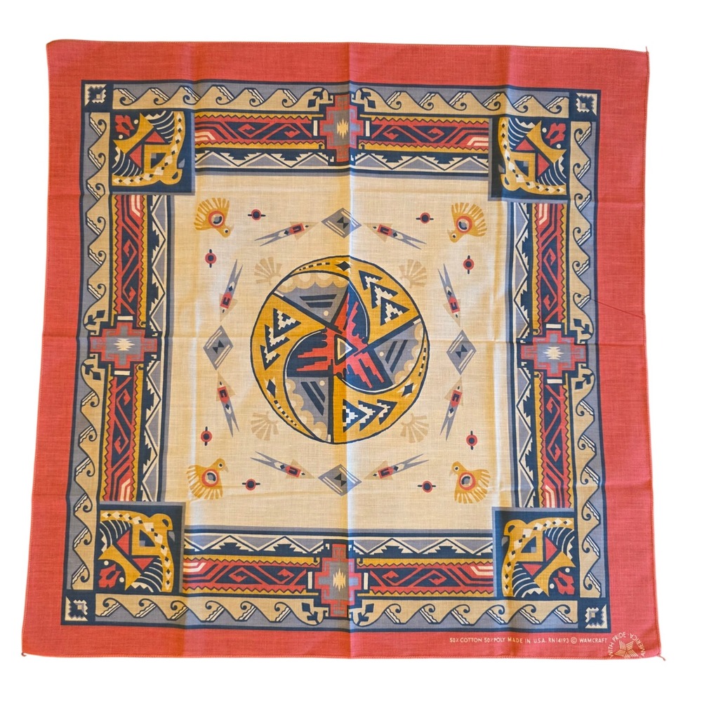 VTG Wamcraft Bandana Southwestern Tribal Geometric Scarf Red Blue Made in USA